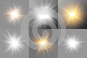 Light glow effect stars. Vector sparkles on transparent background. Christmas abstract pattern. Sparkling magic dust particles.