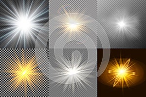 Light glow effect stars. Vector sparkles on transparent background. Christmas abstract pattern. Sparkling magic dust particles.