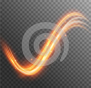 Light glow effect swirl vector line trail. Magic light glow motion neon background gold fire sparkle effect