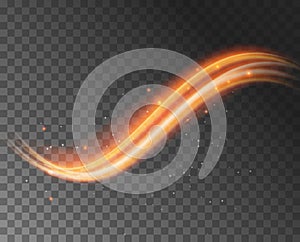 Light glow effect swirl vector line trail. Magic light glow motion neon background gold fire sparkle effect