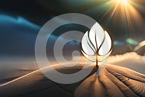 light glowing leaf in desert. Ai Generative
