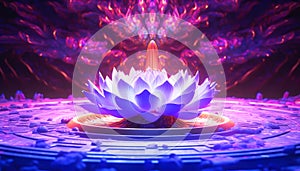 Light glowing lotus flower with pink illumination spiritual awakening enlightment meditation, wedding invitations, package.