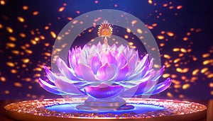 Light glowing lotus flower with pink illumination spiritual awakening enlightment meditation, wedding invitations, package.