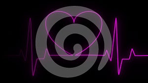 Light, glowing neon animation . Pink Heart Line, Heart rhythm, heart beat pulse. Abstract heart beats. cardiogram on