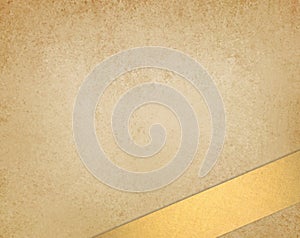 Light gold brown or beige background paper vintage texture and gold angled ribbon stripe on bottom border