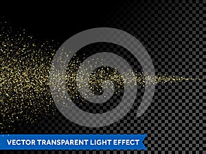 Light gold glitter particles dispersion spray on vector transparent background photo