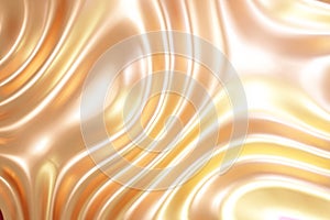 Light gold liquid molten metal abstract wavy background with reflects