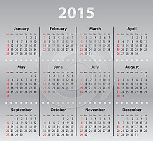 Light gray calendar grid for 2015