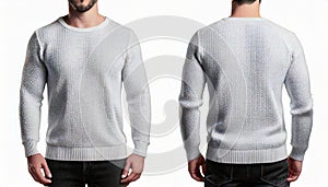 Light Gray Crew Neck Sweater Front and Back Mockup with Minimalist Design Isolated