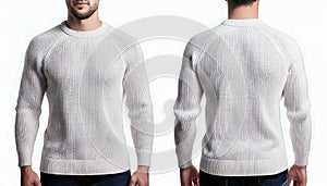 Light Gray Crew Neck Sweater Front and Back Mockup with Minimalist Design Isolated