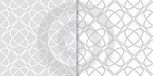 Light gray geometric ornaments. Set of seamless patterns