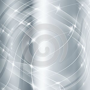 Light gray gradient background with shiny transparent wavy white lines.