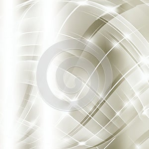 Light gray gradient background with shiny transparent wavy white lines.
