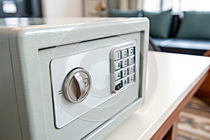 Light Gray Safe Box Ã¢â¬' Close-Up with Digital Code Lock