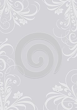 Light gray solemn background with floral ornament with graceful curls and flowers. Background for wedding invitations