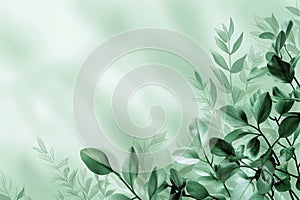 Light green background with delicate light leaves designs, soft tones, space for text.