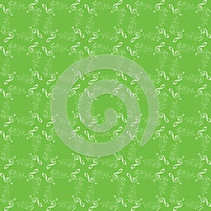 Light green background with music notes  -  vector decorative musical seamless pattern