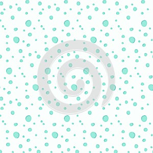 Light green and blue hand drawn chaotic soap bubbles pattern on light turquoise background.