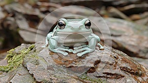 Light green frog on rock