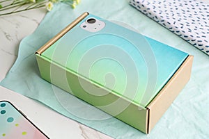 Light green gradation soft blue cardboard texture