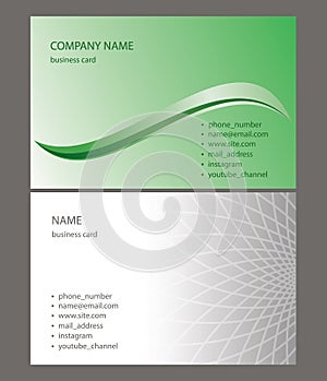 Light green and gray business cards with abstractions - vector illustration