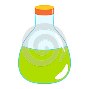 Light green isolated magic potion bottle. Halloween symbol. Simple cartoon style. Occultism and witchcraft drink. Fairy tale