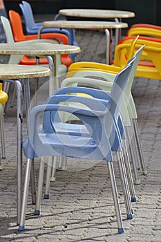 Light green and light blue plastic chairs