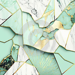 Light green malachite marble mosaic. 3d abstract marbled background, malachite brocken stone texture, granite, jasper. Ornamental