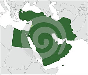 Light green map of LEBANON inside highlighted dark green map of the Middle East