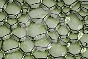 Light green oil or serum background with bubbles