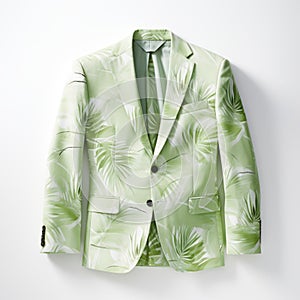 Light Green Palm Leaf Print Suit For Listing Thumbnail