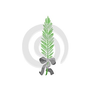 A light green palmleaf with a grey bow
