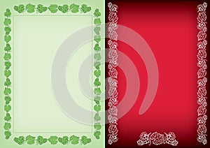 Light green and red backgrounds with frames - decorative vector grapes bunches