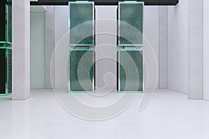Light green server room interior. Database and technology concept.