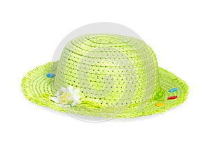 Light green straw Panama hat isolated on white background