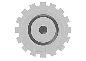 A light grey 16 teeth gear cog with inner dark grey rims and shaft white backdrop