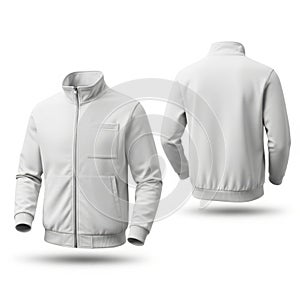 Light grey full-zip sweatshirt isolated on white background