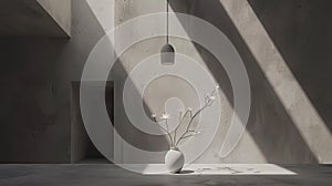 a light grey wall adorned with understated flower decor, exuding a clean and minimalist aesthetic. photo
