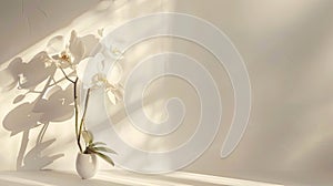 a light grey wall adorned with understated flower decor, exuding a clean and minimalist aesthetic. photo