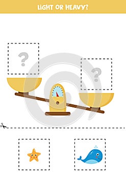 Light, heavy or equal. Cut pictures below and glue to the right box.