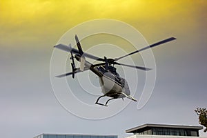 Light helicopter when landing on helipad