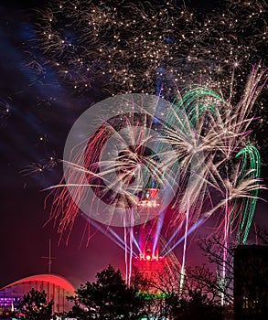 Light house with fireworks