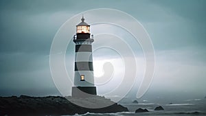 Light House on Rocky Shore. Generative AI