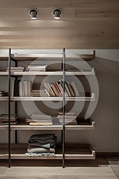 Light illuminated interior with sloping wooden ceiling