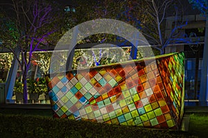 Light installations in a park in Hong Kong at night