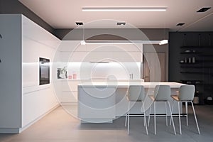 light kitchen apartment white design modern interior contemporary nobody home house. Generative AI.