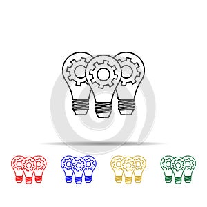 Light lamp bulbs with cogwheel gear multi color style icon. Simple thin line, outline vector of team work icons for ui and ux,