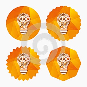 Light lamp sign icon. Bulb with gears symbol.