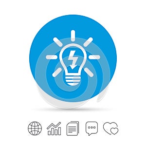 Light lamp sign icon. Bulb with lightning symbol.