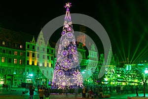Light laser show on Market Square, Wroclaw, Poland
